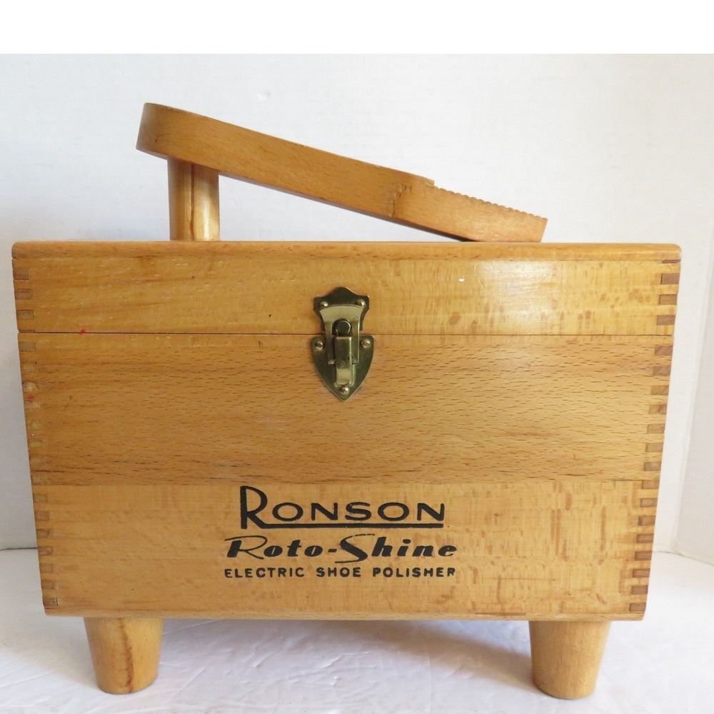 Vintage Ronson Roto-Shine Wooden Shoe Shine Valet Box with Footrest MCM